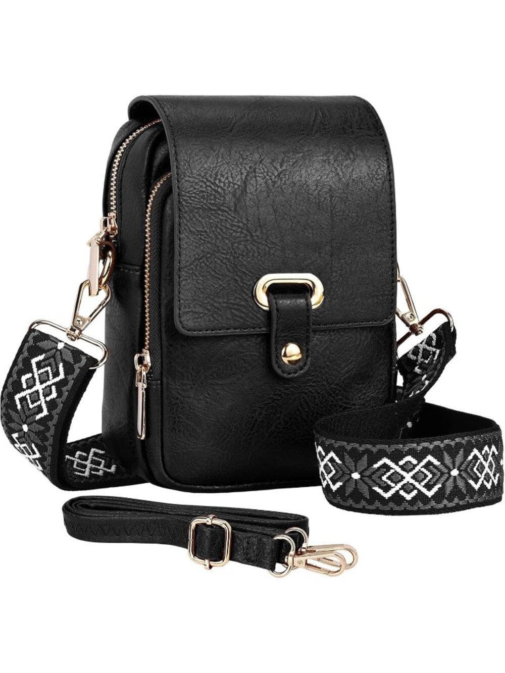 Women's Black Vegan Leather Phone Purse Cell Phone Bag Travel Crossbody Bag